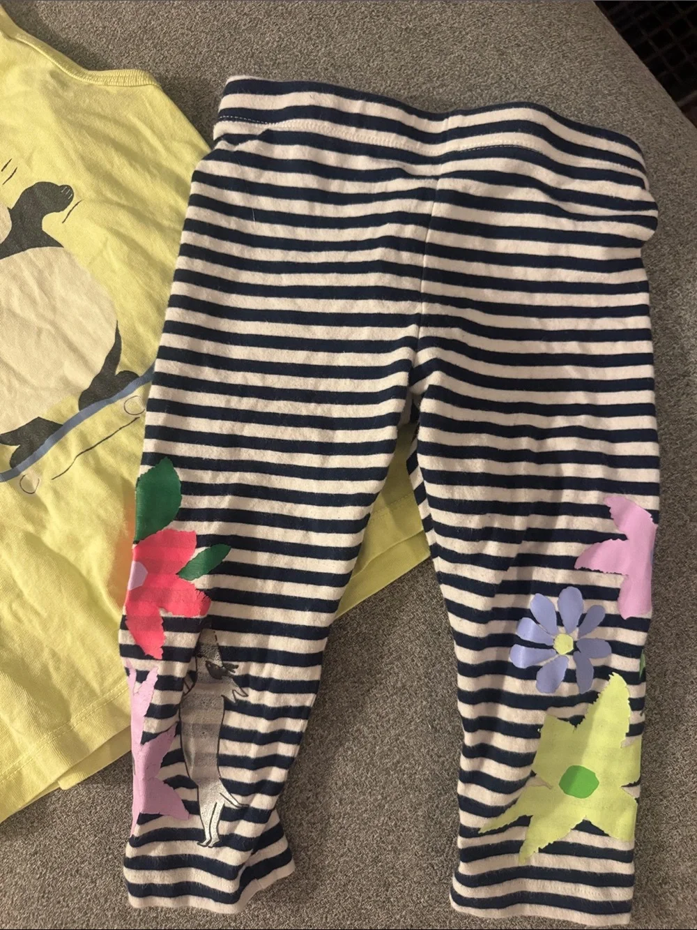 5/$15- Yellow Panda Tank Top & Striped Floral Leggings Set